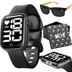 Relógio Digital Infantil + Oculos Sol Proteção UV + Caixa presente